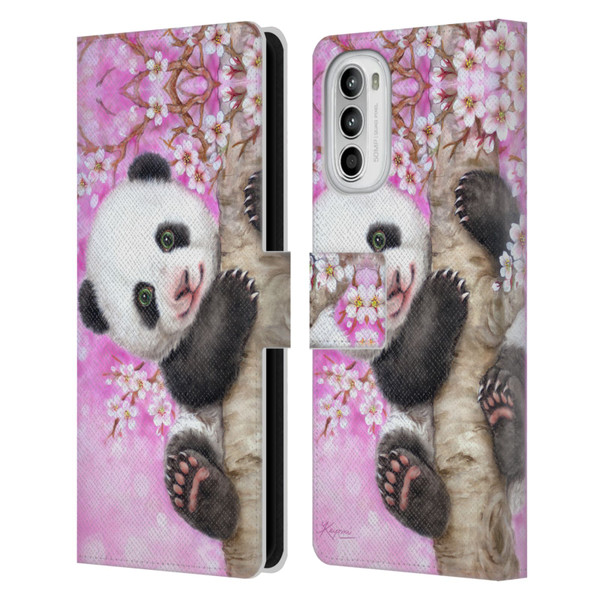 Kayomi Harai Animals And Fantasy Cherry Blossom Panda Leather Book Wallet Case Cover For Motorola Moto G52