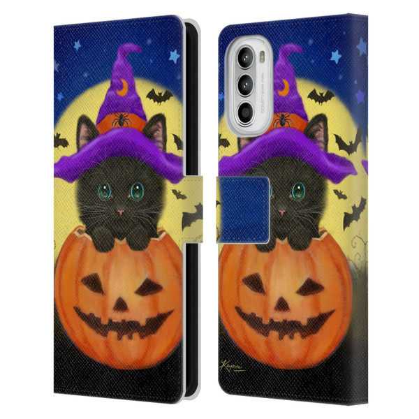 Kayomi Harai Animals And Fantasy Halloween With Cat Leather Book Wallet Case Cover For Motorola Moto G52