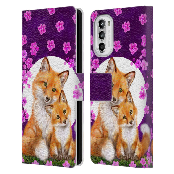 Kayomi Harai Animals And Fantasy Mother & Baby Fox Leather Book Wallet Case Cover For Motorola Moto G52