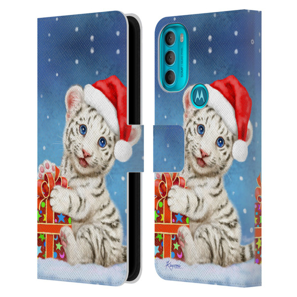 Kayomi Harai Animals And Fantasy White Tiger Christmas Gift Leather Book Wallet Case Cover For Motorola Moto G71 5G