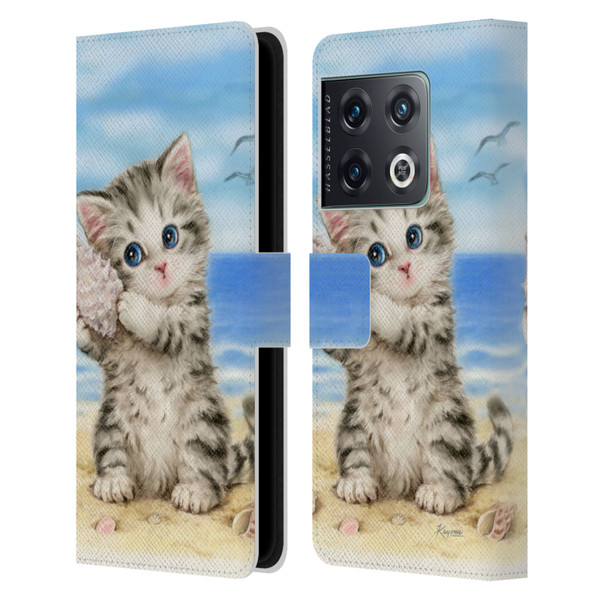 Kayomi Harai Animals And Fantasy Seashell Kitten At Beach Leather Book Wallet Case Cover For OnePlus 10 Pro