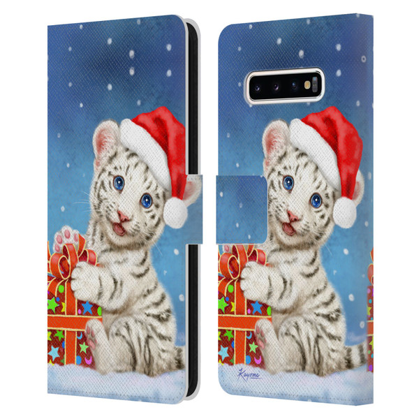 Kayomi Harai Animals And Fantasy White Tiger Christmas Gift Leather Book Wallet Case Cover For Samsung Galaxy S10+ / S10 Plus