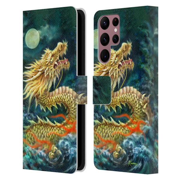 Kayomi Harai Animals And Fantasy Asian Dragon In The Moon Leather Book Wallet Case Cover For Samsung Galaxy S22 Ultra 5G
