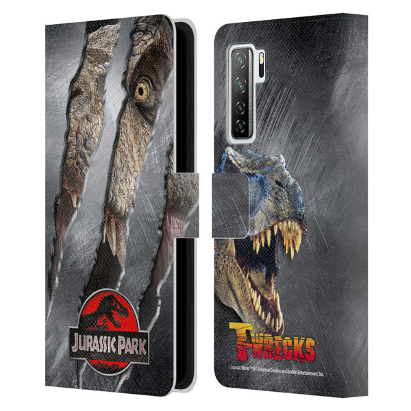 Jurassic Park Logo T-Rex Claw Mark Leather Book Wallet Case Cover For Huawei Nova 7 SE/P40 Lite 5G
