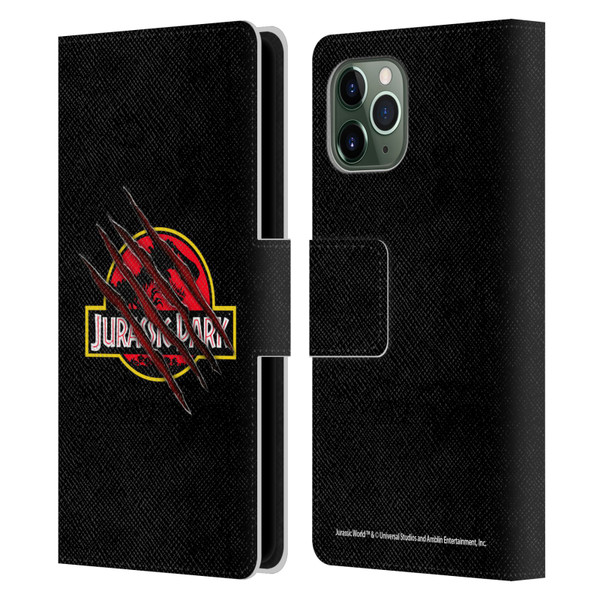 Jurassic Park Logo Plain Black Claw Leather Book Wallet Case Cover For Apple iPhone 11 Pro