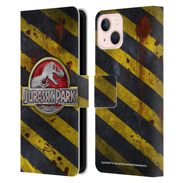 Jurassic Park Logo Distressed Look Crosswalk Leather Book Wallet Case Cover For Apple iPhone 13
