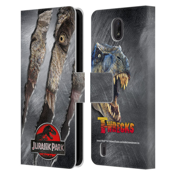 Jurassic Park Logo T-Rex Claw Mark Leather Book Wallet Case Cover For Nokia C01 Plus/C1 2nd Edition