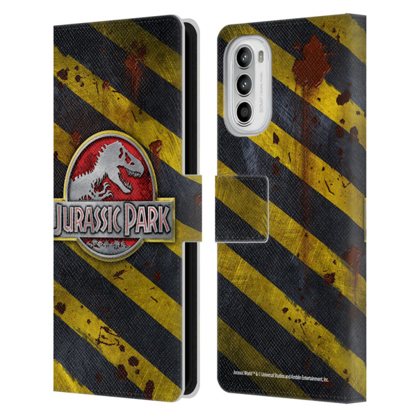 Jurassic Park Logo Distressed Look Crosswalk Leather Book Wallet Case Cover For Motorola Moto G52