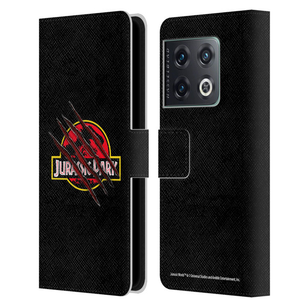 Jurassic Park Logo Plain Black Claw Leather Book Wallet Case Cover For OnePlus 10 Pro