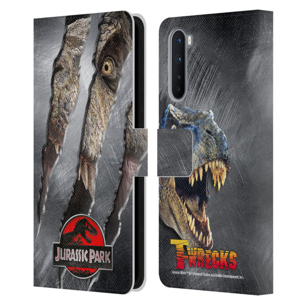 Jurassic Park Logo T-Rex Claw Mark Leather Book Wallet Case Cover For OnePlus Nord 5G