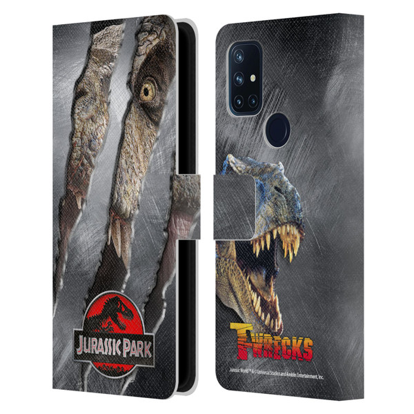 Jurassic Park Logo T-Rex Claw Mark Leather Book Wallet Case Cover For OnePlus Nord N10 5G
