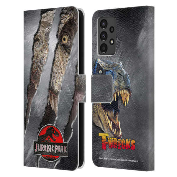 Jurassic Park Logo T-Rex Claw Mark Leather Book Wallet Case Cover For Samsung Galaxy A13 (2022)