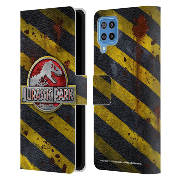 Jurassic Park Logo Distressed Look Crosswalk Leather Book Wallet Case Cover For Samsung Galaxy F22 (2021)