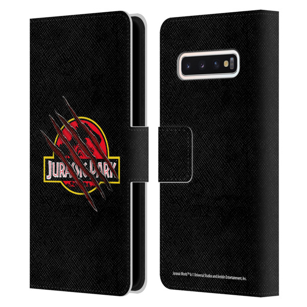 Jurassic Park Logo Plain Black Claw Leather Book Wallet Case Cover For Samsung Galaxy S10