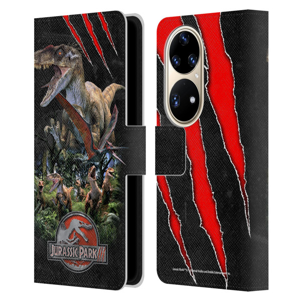Jurassic Park III Key Art Dinosaurs 3 Leather Book Wallet Case Cover For Huawei P50 Pro