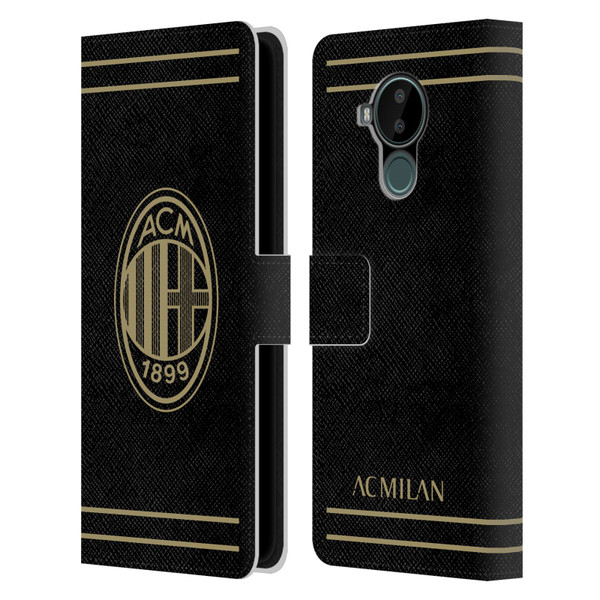 AC Milan Crest Black And Gold Leather Book Wallet Case Cover For Nokia C30