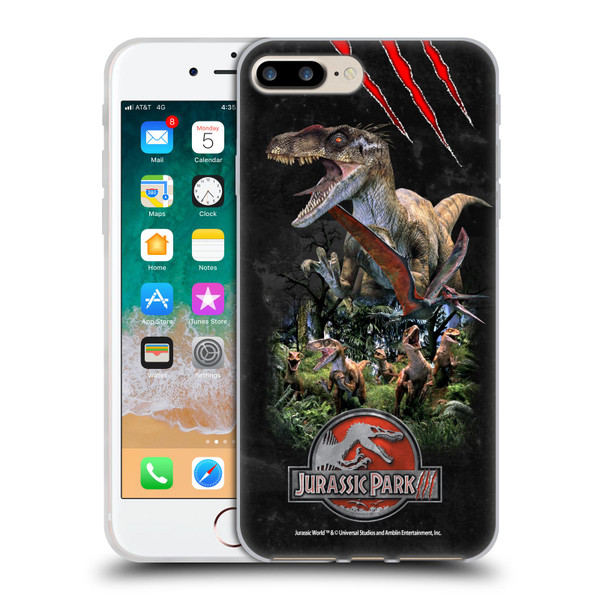 Jurassic Park III Key Art Dinosaurs 3 Soft Gel Case for Apple iPhone 7 Plus / iPhone 8 Plus