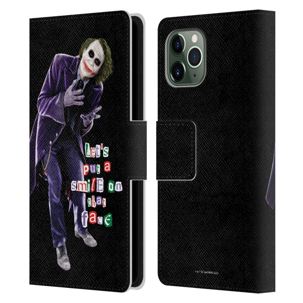 The Dark Knight Graphics Joker Put A Smile Leather Book Wallet Case Cover For Apple iPhone 11 Pro