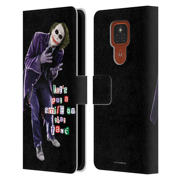 The Dark Knight Graphics Joker Put A Smile Leather Book Wallet Case Cover For Motorola Moto E7 Plus