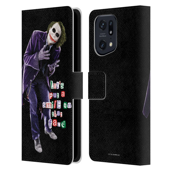 The Dark Knight Graphics Joker Put A Smile Leather Book Wallet Case Cover For OPPO Find X5 Pro
