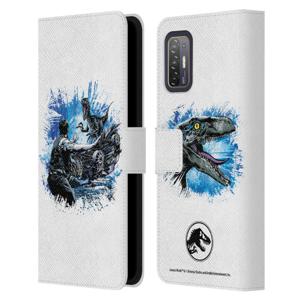 Jurassic World Fallen Kingdom Key Art Blue & Owen Distressed Look Leather Book Wallet Case Cover For HTC Desire 21 Pro 5G
