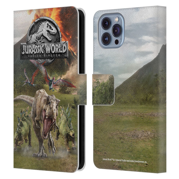 Jurassic World Fallen Kingdom Key Art Dinosaurs Escape Leather Book Wallet Case Cover For Apple iPhone 14