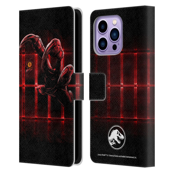 Jurassic World Fallen Kingdom Key Art Claw In Dark Leather Book Wallet Case Cover For Apple iPhone 14 Pro Max