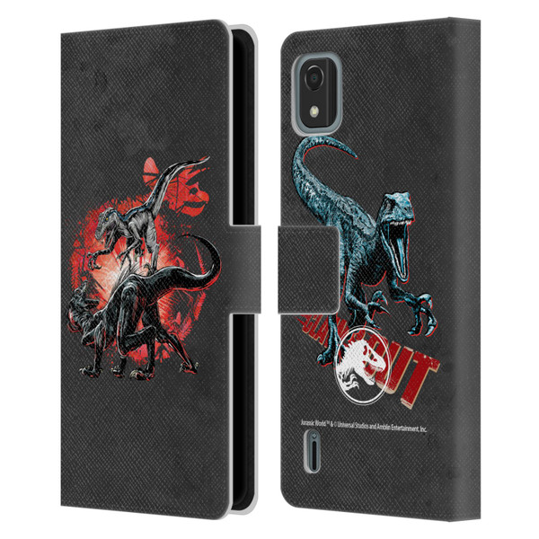 Jurassic World Fallen Kingdom Key Art Raptors Battle Leather Book Wallet Case Cover For Nokia C2 2nd Edition