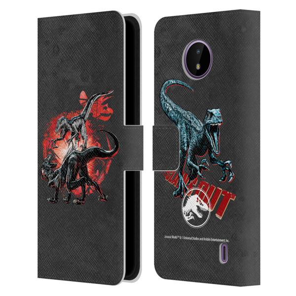 Jurassic World Fallen Kingdom Key Art Raptors Battle Leather Book Wallet Case Cover For Nokia C10 / C20