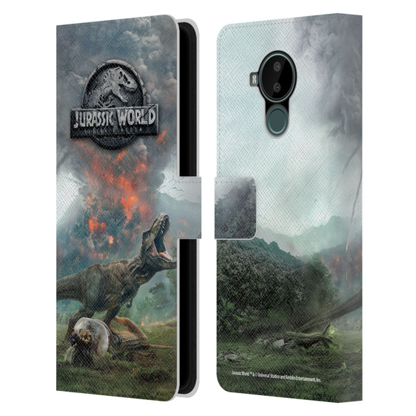 Jurassic World Fallen Kingdom Key Art T-Rex Volcano Leather Book Wallet Case Cover For Nokia C30