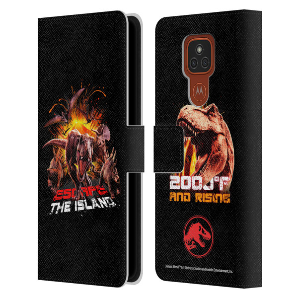 Jurassic World Fallen Kingdom Key Art Dinosaurs Escape Island Leather Book Wallet Case Cover For Motorola Moto E7 Plus