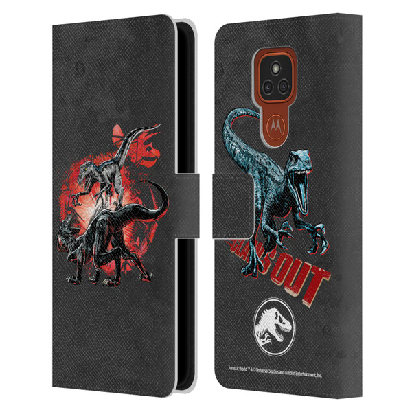 Jurassic World Fallen Kingdom Key Art Raptors Battle Leather Book Wallet Case Cover For Motorola Moto E7 Plus