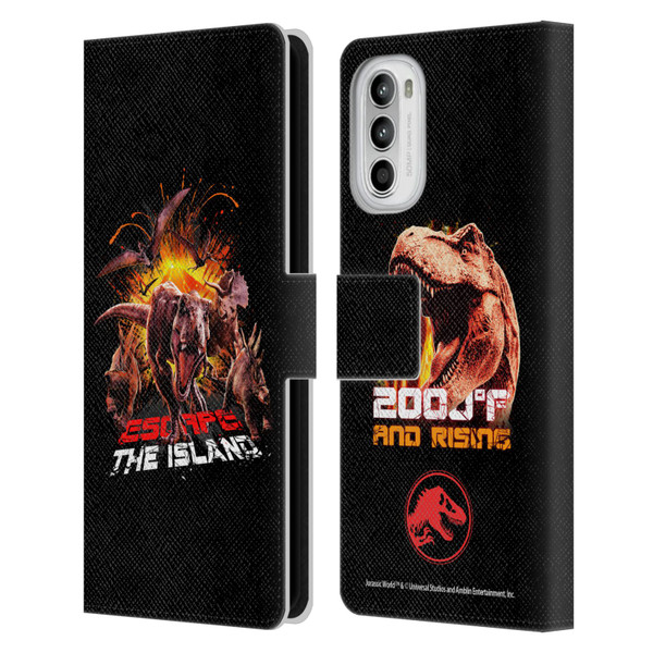 Jurassic World Fallen Kingdom Key Art Dinosaurs Escape Island Leather Book Wallet Case Cover For Motorola Moto G52