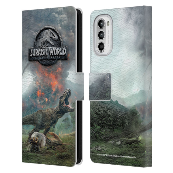 Jurassic World Fallen Kingdom Key Art T-Rex Volcano Leather Book Wallet Case Cover For Motorola Moto G52