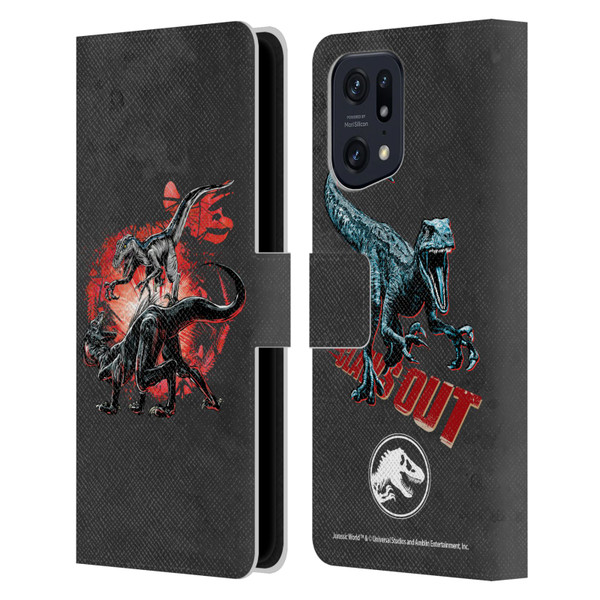 Jurassic World Fallen Kingdom Key Art Raptors Battle Leather Book Wallet Case Cover For OPPO Find X5