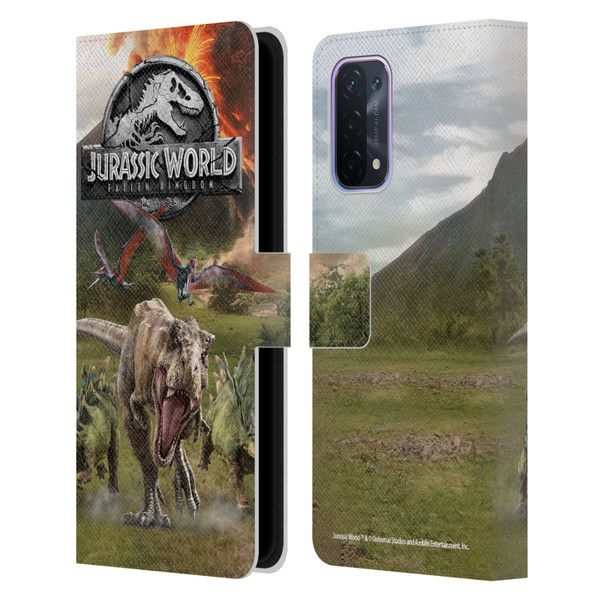 Jurassic World Fallen Kingdom Key Art Dinosaurs Escape Leather Book Wallet Case Cover For OPPO A54 5G