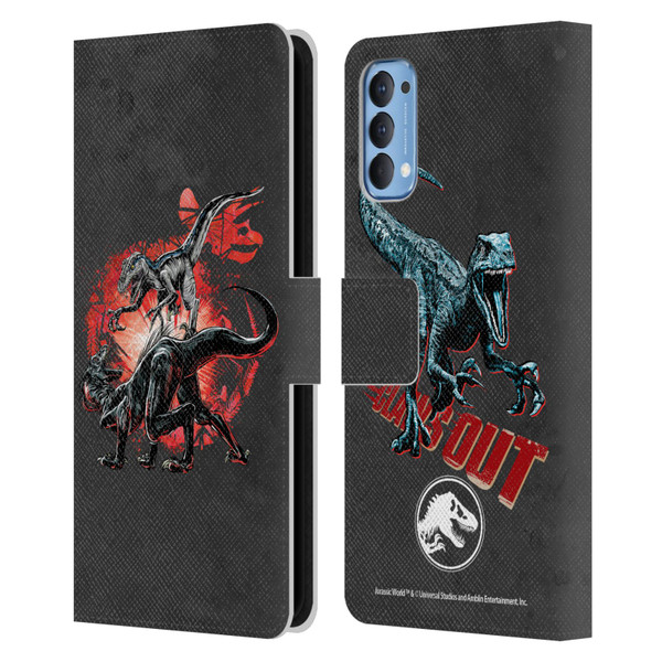 Jurassic World Fallen Kingdom Key Art Raptors Battle Leather Book Wallet Case Cover For OPPO Reno 4 5G