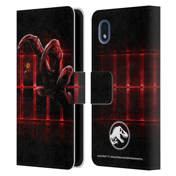 Jurassic World Fallen Kingdom Key Art Claw In Dark Leather Book Wallet Case Cover For Samsung Galaxy A01 Core (2020)