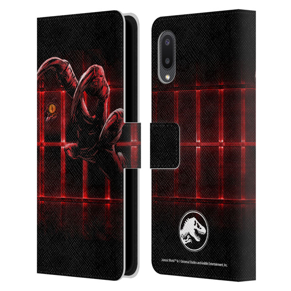 Jurassic World Fallen Kingdom Key Art Claw In Dark Leather Book Wallet Case Cover For Samsung Galaxy A02/M02 (2021)