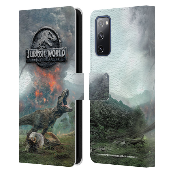 Jurassic World Fallen Kingdom Key Art T-Rex Volcano Leather Book Wallet Case Cover For Samsung Galaxy S20 FE / 5G