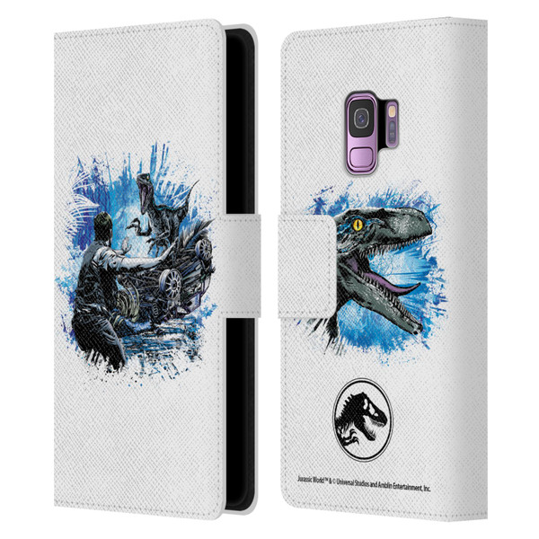 Jurassic World Fallen Kingdom Key Art Blue & Owen Distressed Look Leather Book Wallet Case Cover For Samsung Galaxy S9