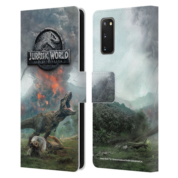 Jurassic World Fallen Kingdom Key Art T-Rex Volcano Leather Book Wallet Case Cover For Samsung Galaxy S20 / S20 5G