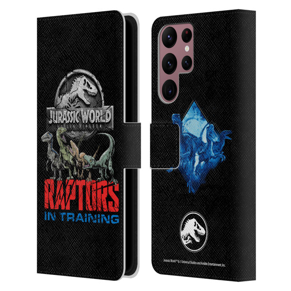 Jurassic World Fallen Kingdom Key Art Raptors In Training Leather Book Wallet Case Cover For Samsung Galaxy S22 Ultra 5G