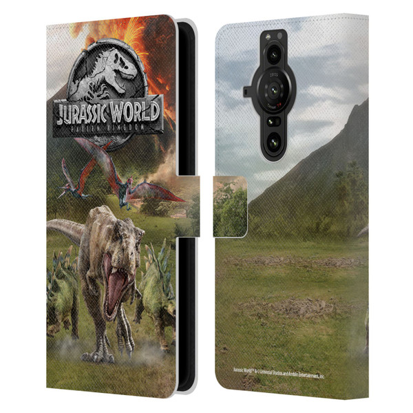 Jurassic World Fallen Kingdom Key Art Dinosaurs Escape Leather Book Wallet Case Cover For Sony Xperia Pro-I