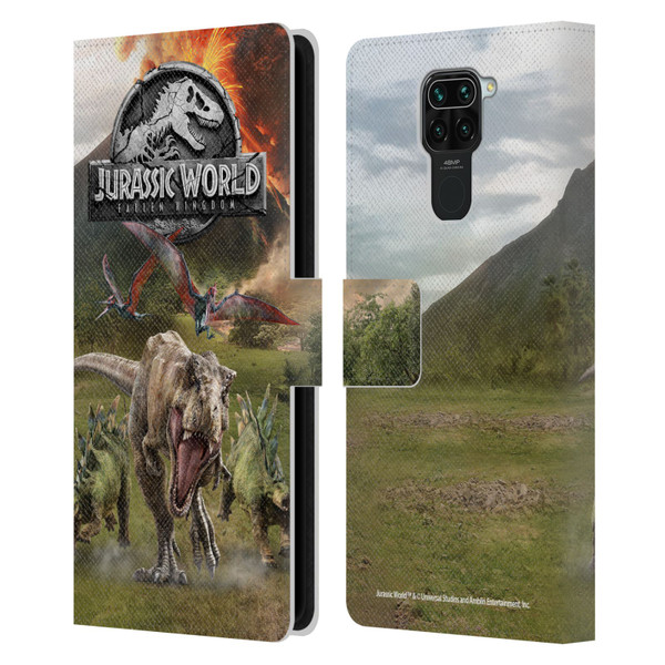 Jurassic World Fallen Kingdom Key Art Dinosaurs Escape Leather Book Wallet Case Cover For Xiaomi Redmi Note 9 / Redmi 10X 4G