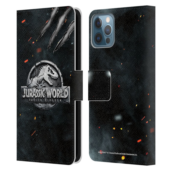 Jurassic World Fallen Kingdom Logo Dinosaur Claw Leather Book Wallet Case Cover For Apple iPhone 12 / iPhone 12 Pro