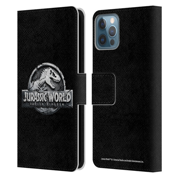 Jurassic World Fallen Kingdom Logo Plain Black Leather Book Wallet Case Cover For Apple iPhone 12 / iPhone 12 Pro