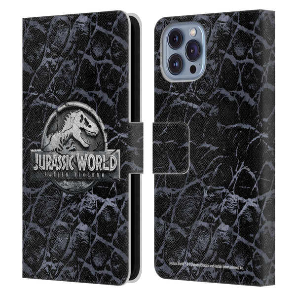 Jurassic World Fallen Kingdom Logo Dinosaur Scale Leather Book Wallet Case Cover For Apple iPhone 14
