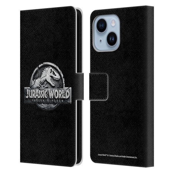 Jurassic World Fallen Kingdom Logo Plain Black Leather Book Wallet Case Cover For Apple iPhone 14 Plus