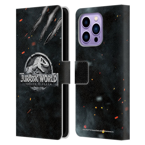 Jurassic World Fallen Kingdom Logo Dinosaur Claw Leather Book Wallet Case Cover For Apple iPhone 14 Pro Max